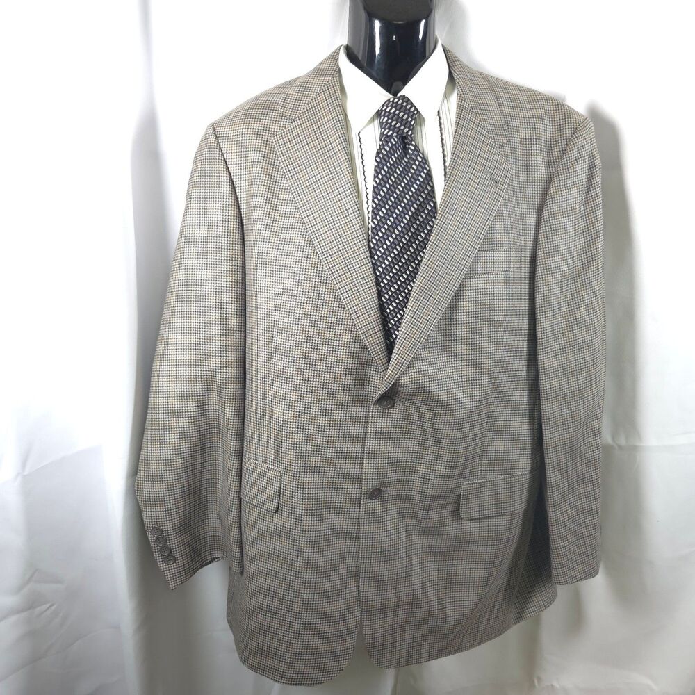 Hart Schaffner Marx Gray Black Tan Houndstooth 2-Button Blazer Men's 43R